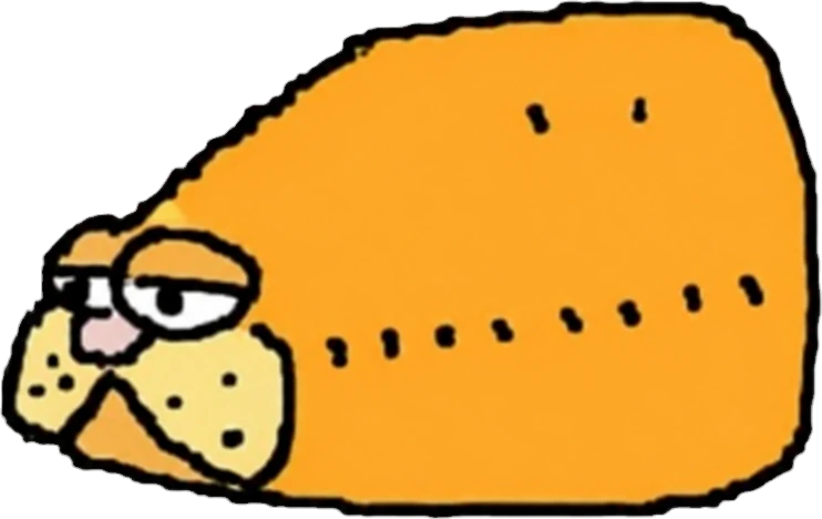 A fat orange cat drawn badly in MS Paint, lying down, eyes half shut.